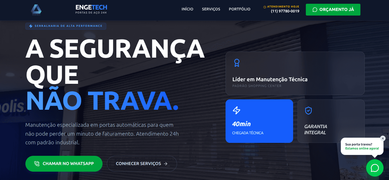 Screenshot do projeto Engetech Portas de Aço 24h